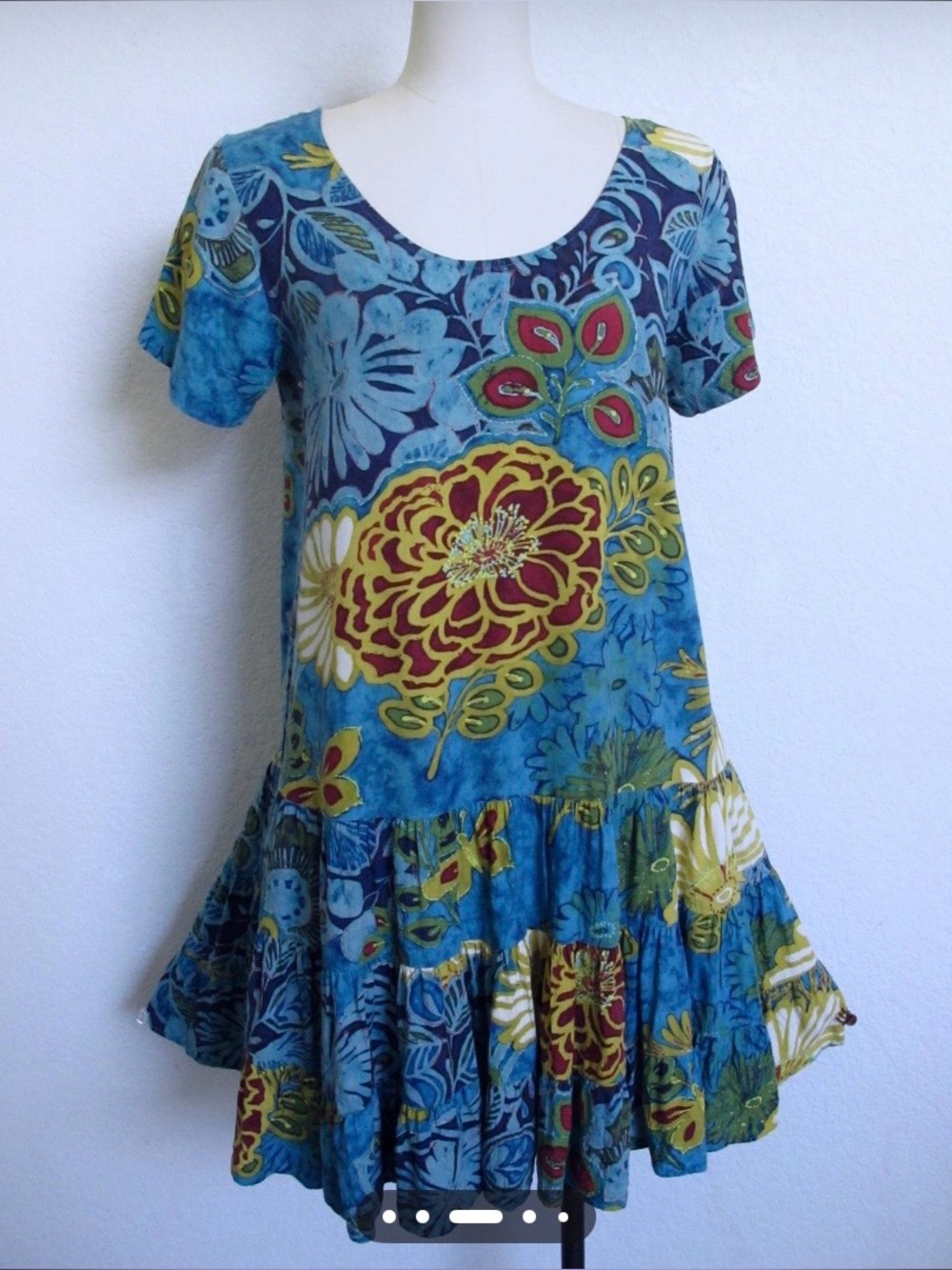 Jams World Vintage Mariposa Two Tiered Dress Sz L Whimsical Artsy Tropical Boho